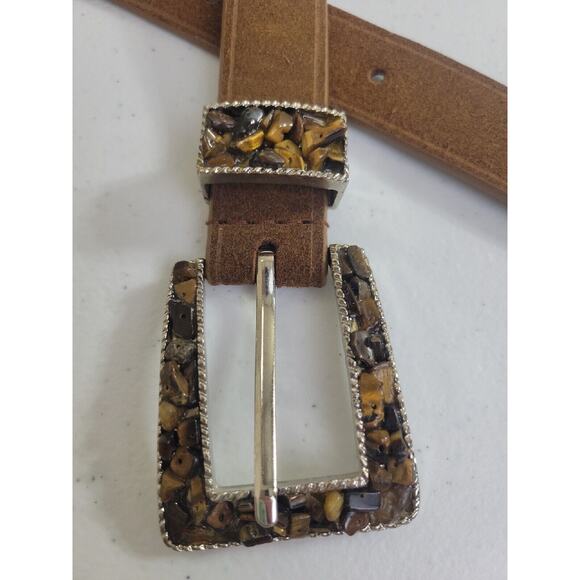 Nine West Brown Genuine Leather Simulated Lining Rhinestone Belt Womens SZ Small - Picture 3 of 11